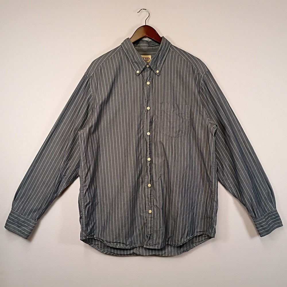 Classic Preppy Old Navy Mens Large Blue Striped Cotton Button Down Shirt